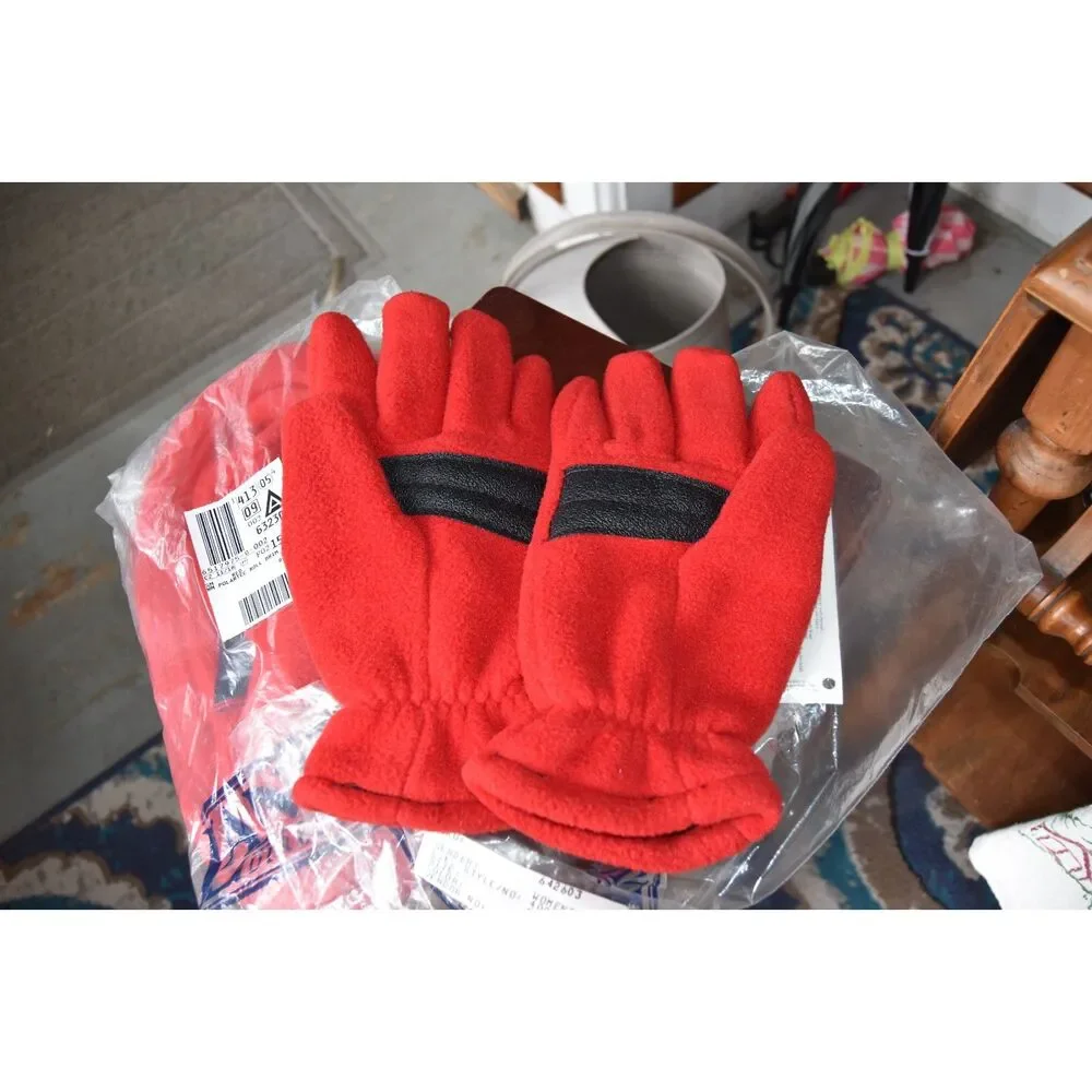 Vintage Lands End Polartec Red Fleece Hat Gloves Set Made USA S/M NOS